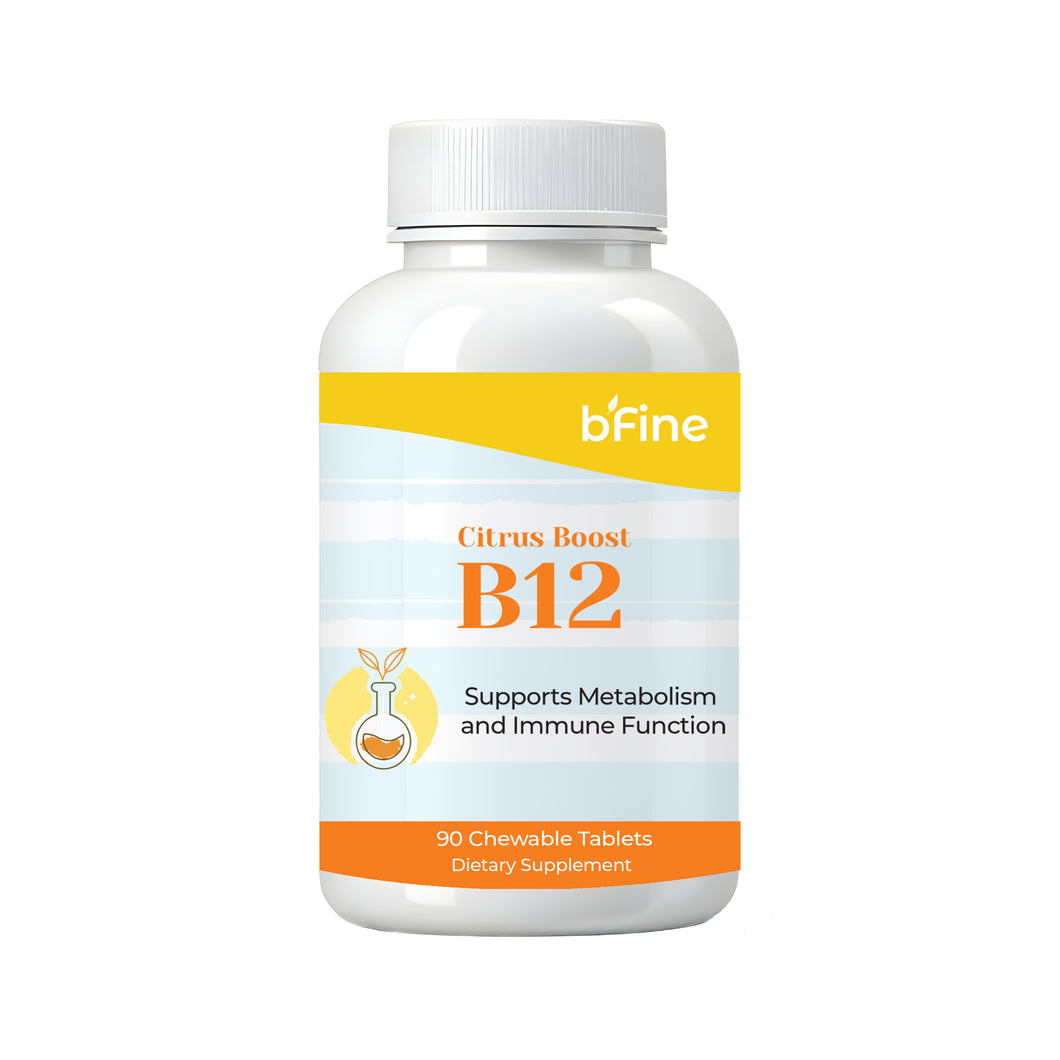 Citrus Boost B12 | Natural Energy & Immune Support 500mcg Vitamin B12 + 30mg Vitamin C | 90 Chewable Citrus Tablets