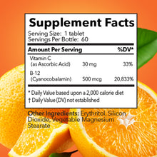 Load image into Gallery viewer, Citrus Boost B12 | Natural Energy &amp; Immune Support 500mcg Vitamin B12 + 30mg Vitamin C | 90 Chewable Citrus Tablets
